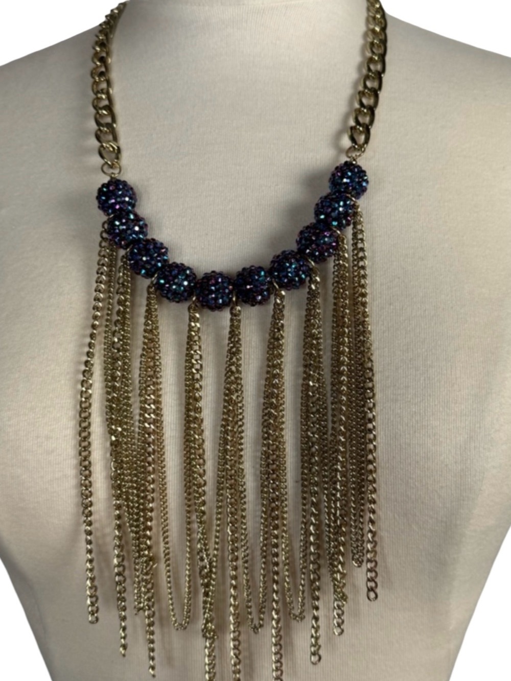 Statement Fringe Necklace with Iridescent Beads - Women Jewelry